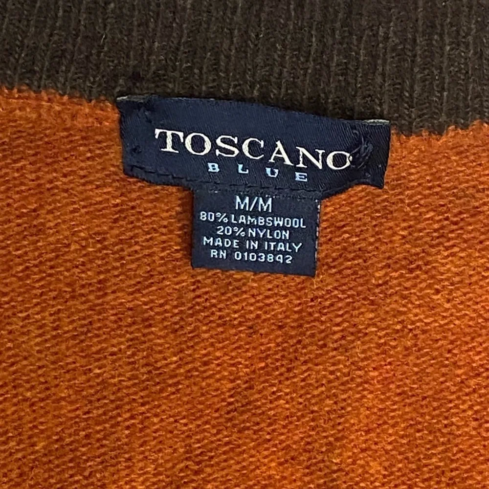 Toscano Blue Lambswool Men's Zip-Up Orange Sweater Vest Sz Med